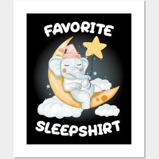 Cute Little Elephant Sleeping on the Moon Nap Favorite Sleep time Pajama Posters and Art